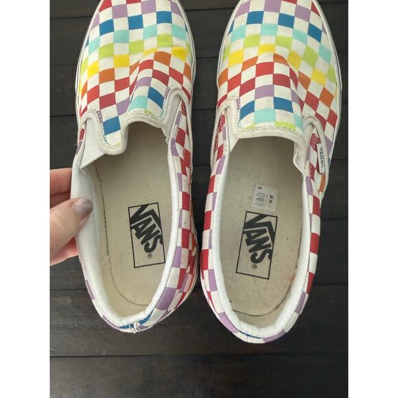 Vans Rainbow Checkered Slip Ons Women Size 10 Men 8.5 EUC - Picture 6 of 7